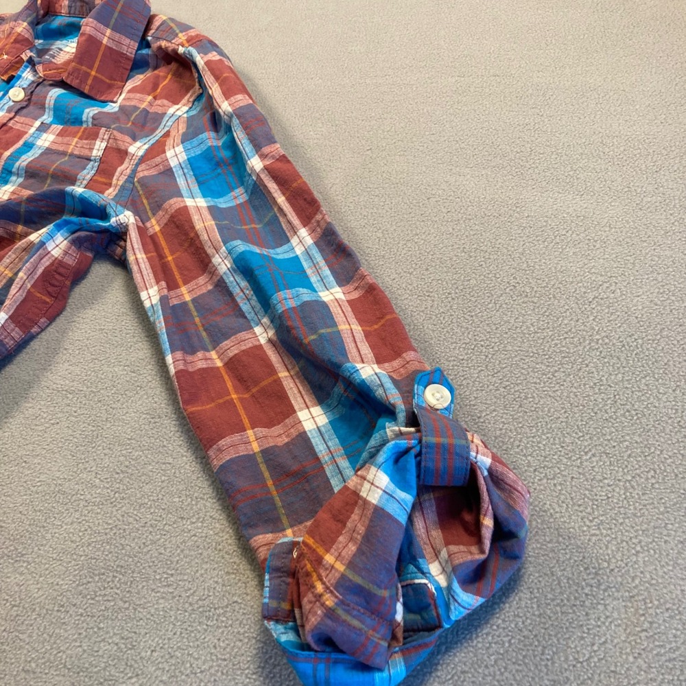 Thereabouts Button-Down Shirt Boys Extra Large Blue Maroon Plaid No Stretch - Picture 5 of 9